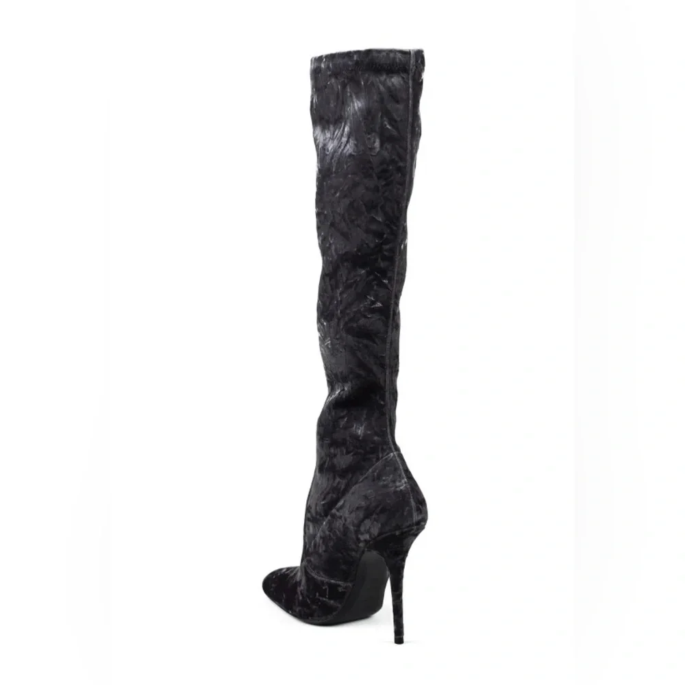 Saint Laurent Talia 110 Crushed Velvet Knee Boot 37 Gray - Picture 3 of 10